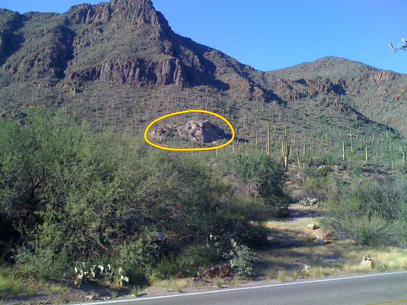 The "Gimme Some" Dome as seen from the parking area. Routes are on the face that is in the shade.