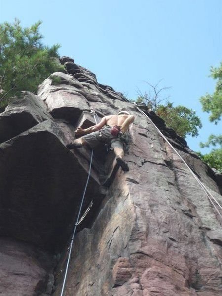 Pretty thin pro above the roof. Photo: Josh Haq