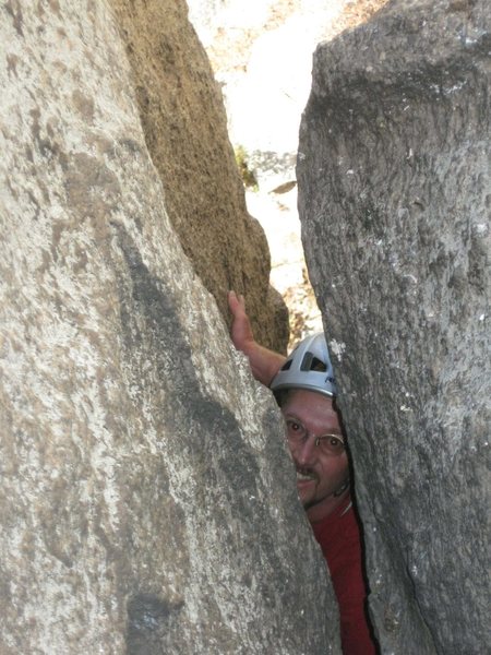 Alan Ream in the second pitch squeeze. Right-side in makes the exit easier.