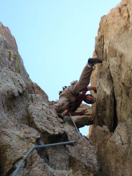 Alan Ream just below the chockstone on the second pitch.