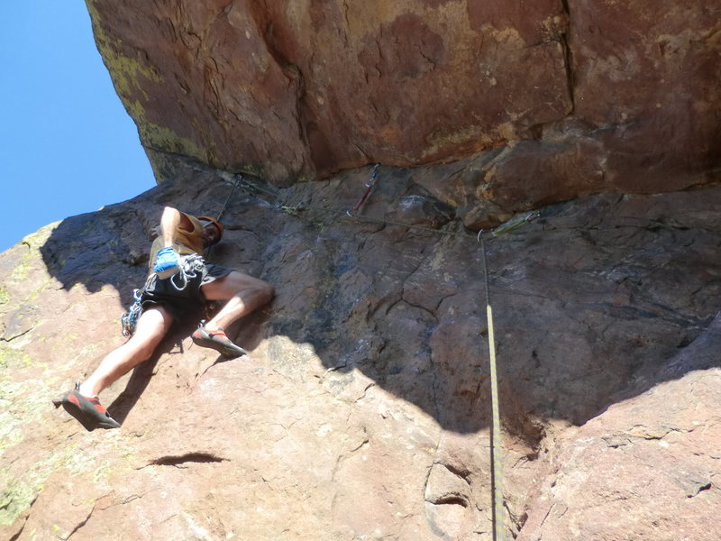 Brad White nearly through the crux, Great Route!