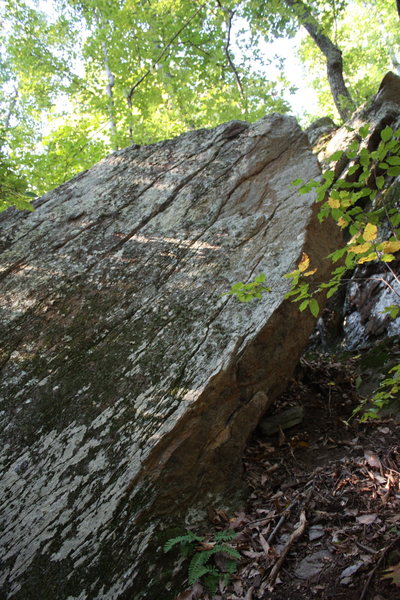 view of Broke Down boulder as first approach from downhill