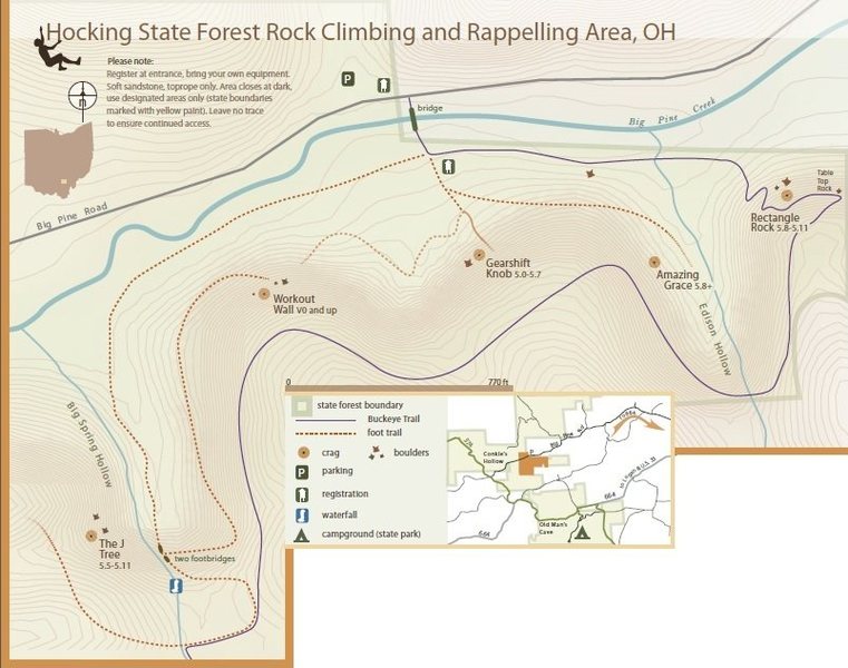 Great map of the Hocking Hills area with access details.