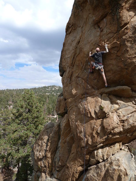JJ on Mighty Quinn (5.10c), Holcomb Valley Pinnacles