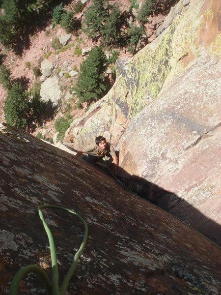 Past the hand traverse and into the upper dihedral of P4.