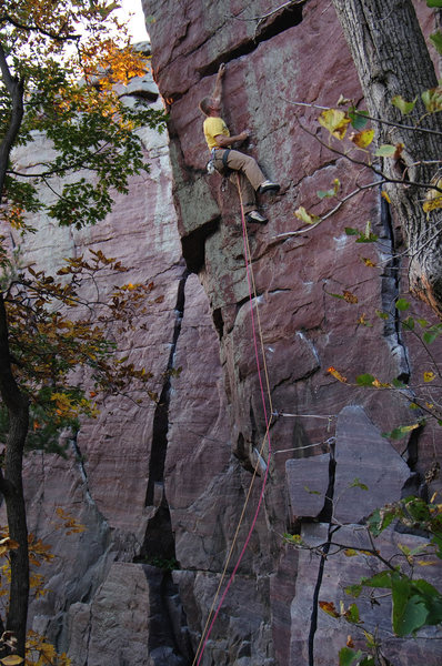 Evening on Sometimes Left Side. October 10, 2011. --Thx for the belay, Nate.<br>
<br>
"Wish you were here", Rich.<br>