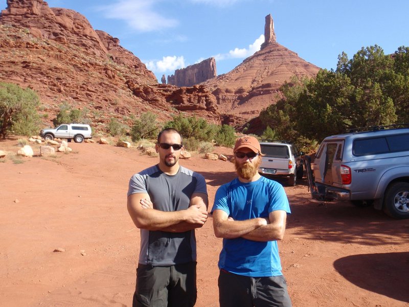 Jon Hydeman and myself at the trailhead to Castleton Tower in the Utah desert.