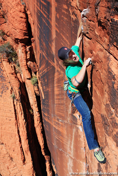 Andy Hansen above the crux. www.mattkuehlphoto.com