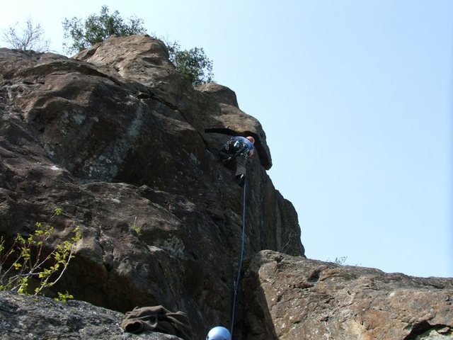 Thad N. on the first ascent of Shroud of Turin 5.10a