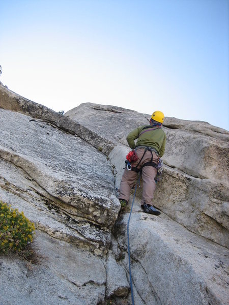 Leading up the second pitch of El Centro, on the North Face of Rock I of Owens Ridge