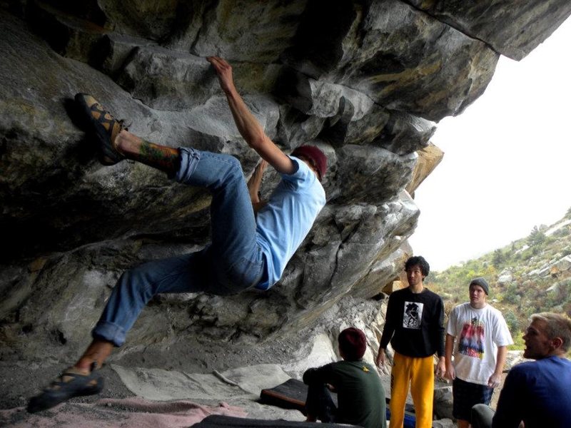 Tryin' to heel on the sloper.