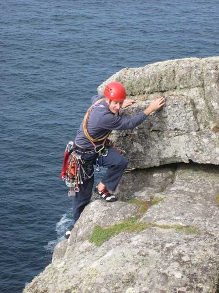 Jim exits the top of pitch 5 with all the style you would expect of a French climber