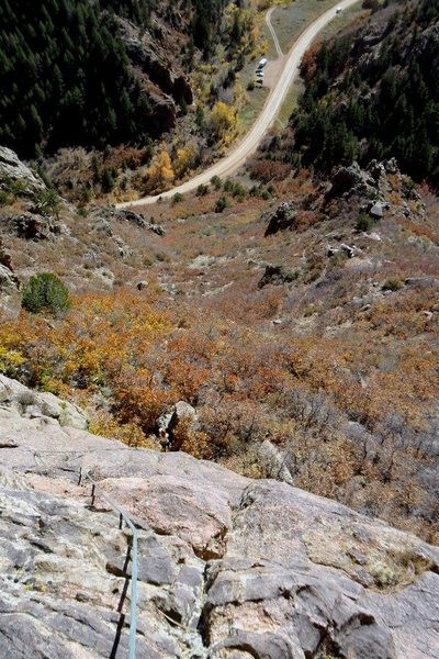 Looking down from the anchors.