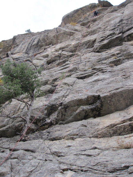Eagle Snacks route. The crux is mid-way with a "gastonish" bulge, right-facing corner, if I recall.