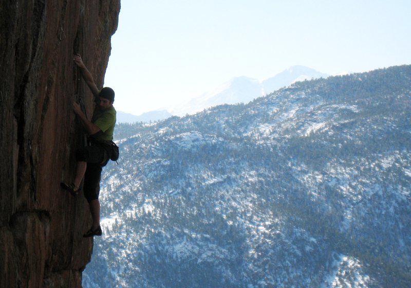 Gunning for the last shake, with the Diamond of Long's Peak looming in the background.
