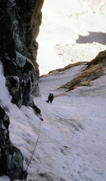 Gina B. starting up the Black Ice Couloir 1994.