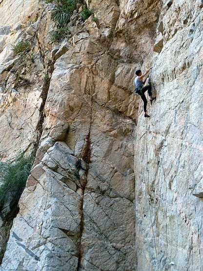 Chris S. on Delusions (5.11b), Frustration Creek