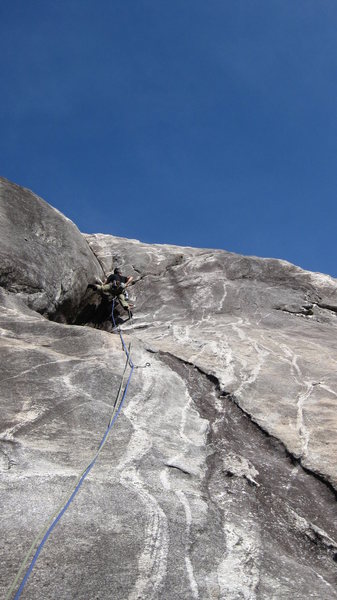 Crux moves above...all two of them. Super fun casual route. Paul Barnes' photo.