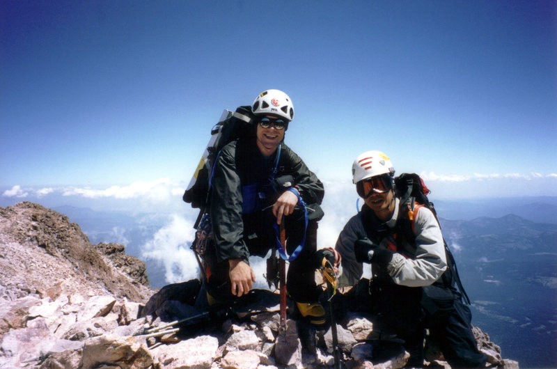Shasta summit via Winton-Hotlum Ridge. I'm the brown guy. photo. some dude