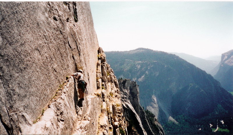 Todd making his way to the Robbins Traverse, Reg NW Route, Half Dome