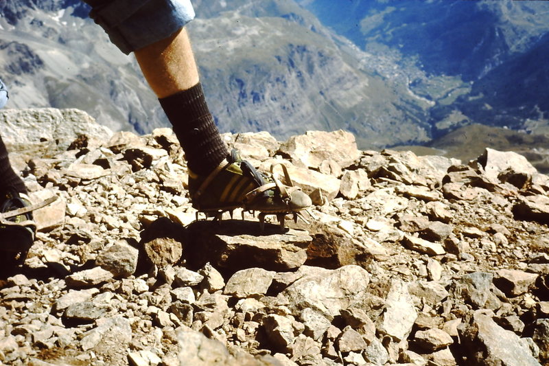 1976 All the right gear for an ascent of the Hornli Ridge - Matterhorn.<br>
<br>
We (I) had a little encounter with one of the local Zermatt guides when he thought my wife was climbing to fast. <br>
<br>
Apparently, they think the Hornli ridge is their's. No problem, happy to mix it up on the slopes above the North Face!