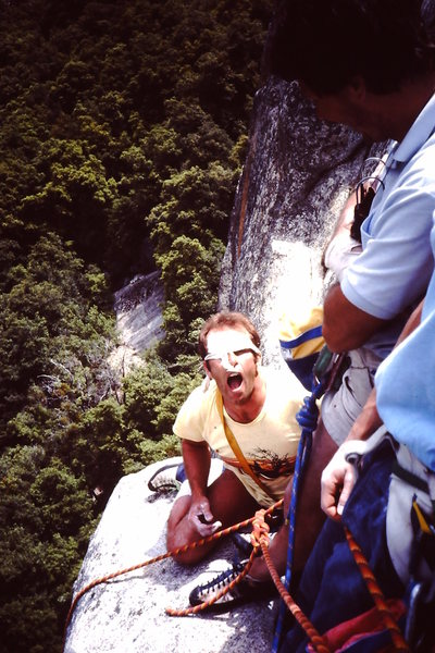 Steve Bowen, base of Wheat Thin after following Waverly Wafer. Late 70's.<br>
<br>
We told him to 'tape up'!