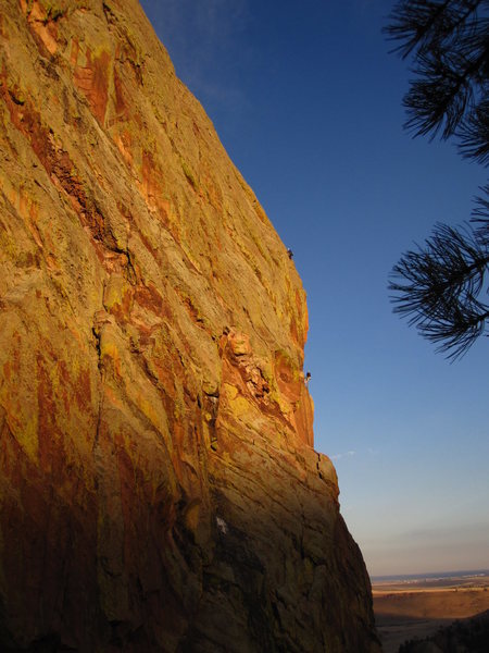 Climbers on the Naked Edge as seen from pitch three of Rosy Crucifiction. Taken 11/19/2011.