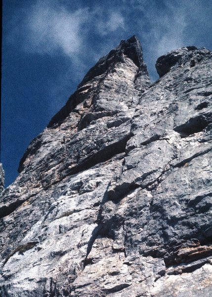 View from low on the route, looking towards summit.
