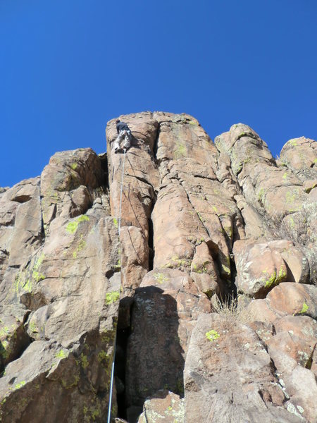 At the crux, great route with few bolts.