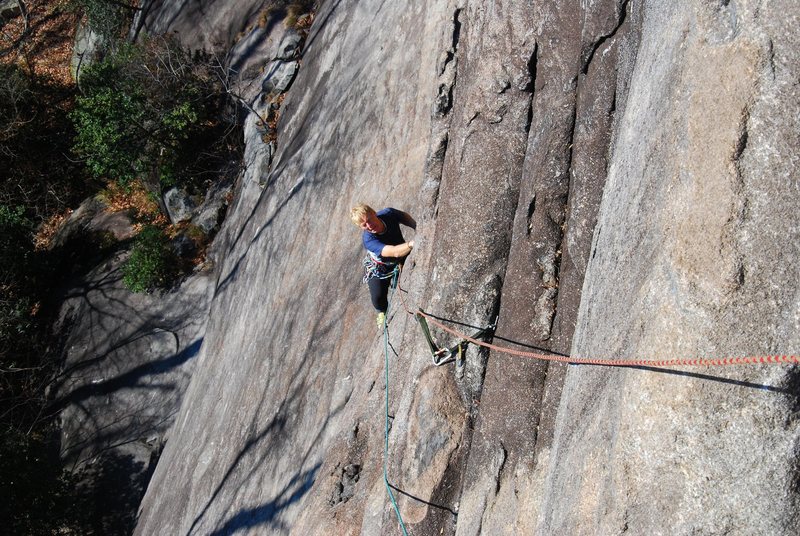 BP. above the crux on 1st pt Bat's Ass.