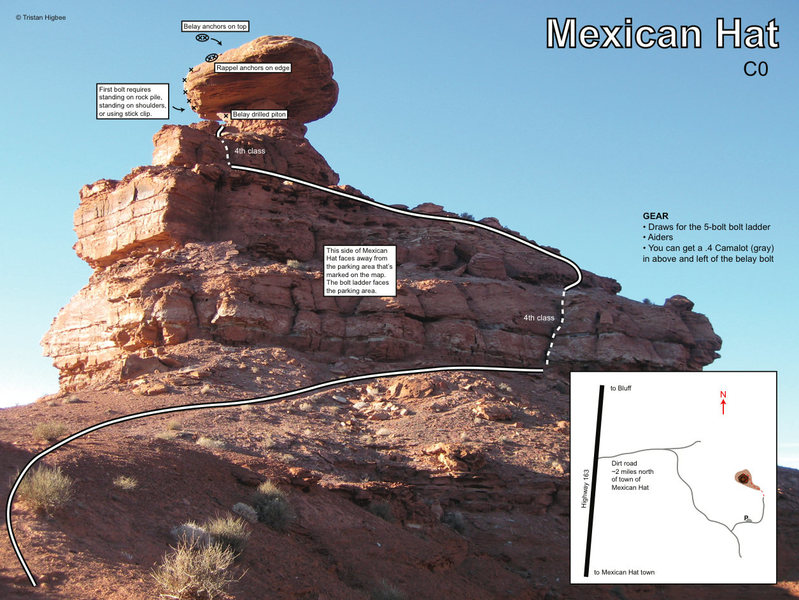 Not that this thing really needs a topo... There's a PDF version of this formatted to fit on an 8.5 x 11 page here: http://www.thealoof.com/climbing-mexican-hat-utah/