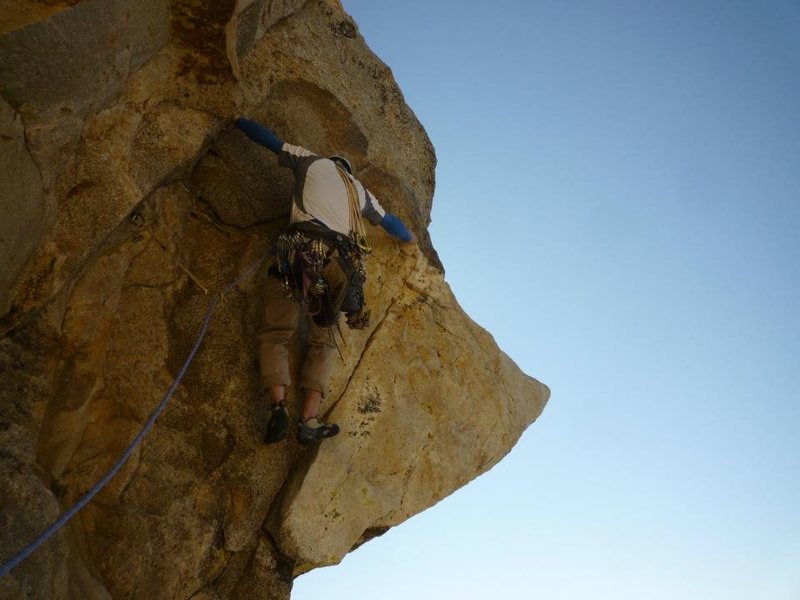 Getting on the horn. Photo by Dave Daly at the belay.