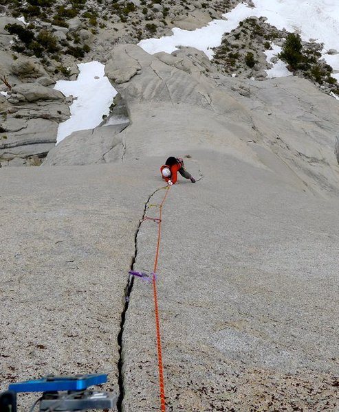 Richard Shore following the beautiful P6 10c splitter on the Beckey Route, Bastille Buttress. Photo: E. Harz