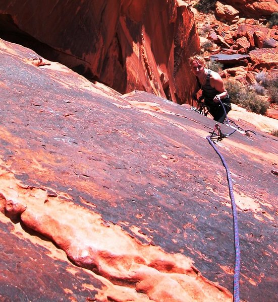 Looking back at P1 belay