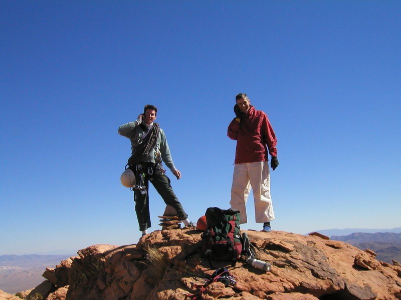 Bill and Larry DeAngelo atop Windy Peak after completing Jubilant Song