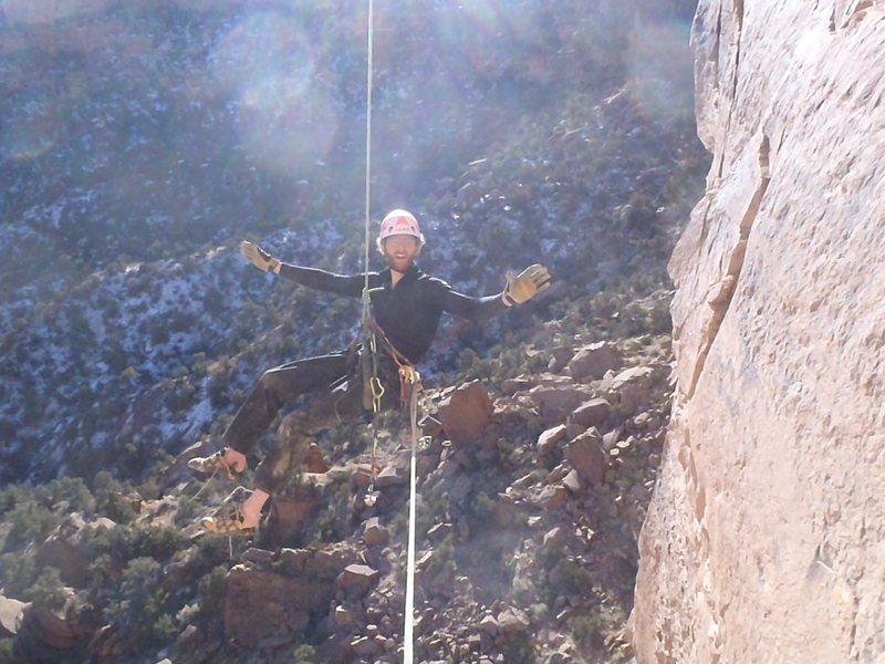 Getting lowered out from the final roof crack anchors.