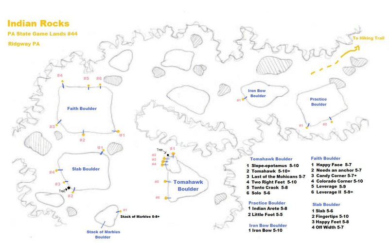 This is the best topo we have right now. Not to scale and not perfect, but it should be a sufficient guide to finding the routes.