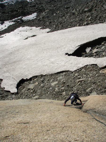 Slabby climbing on pitch one of Gassi in the Joschi wall (5b)