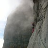 Climbing at Chli Glatten in the fog that is common for this area