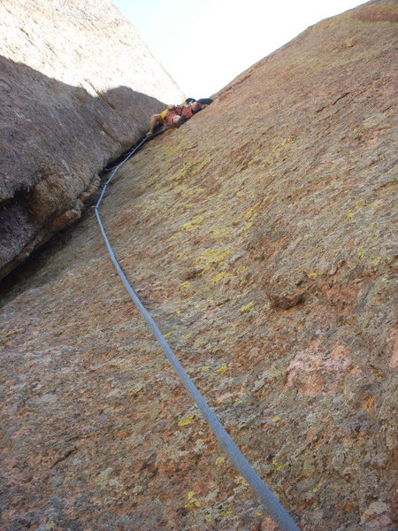 Pitch two traverse.<br>
<br>
Photo by Tom Carr.