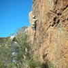 Working through the lower crux of "Sasha," on a beautiful winter day.