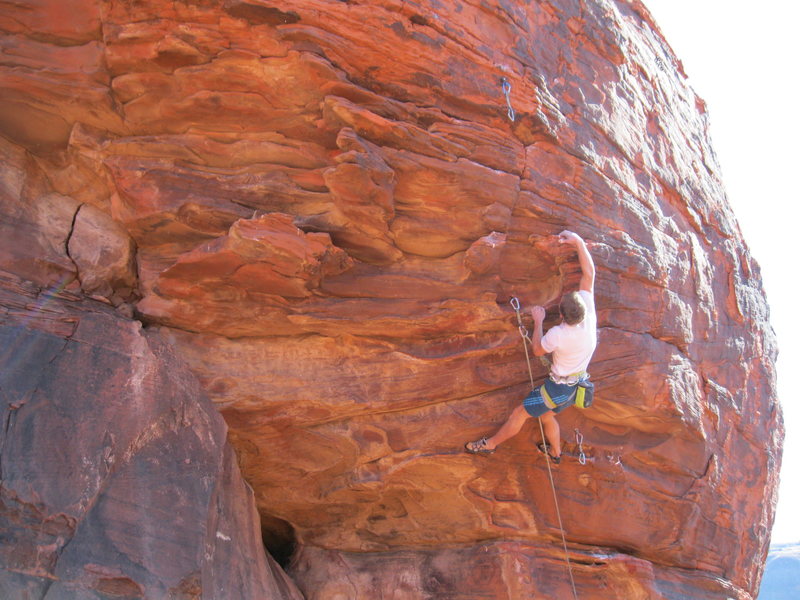 Andy climbing Every Mother's Nightmare. This route used to be 12b, but has lost some holds. Thought to be 13a now.