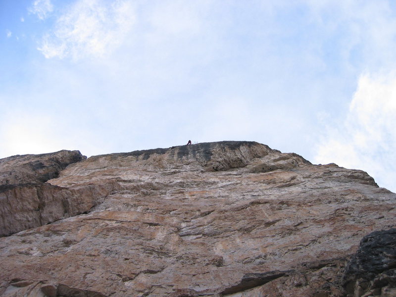 Climbers on the upper crux pitch (pitch 3 or 4).  Not a place to rap from.