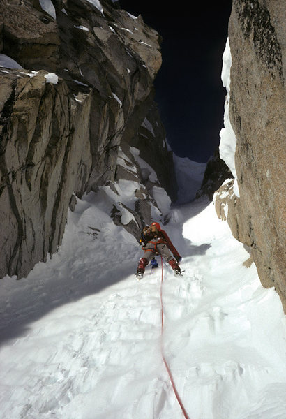 A 1978 winter climb of the couloir immediately left of the 3rd pillar