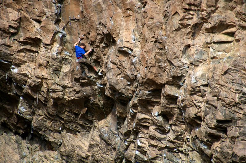 Above the route's crux but still in the thick of it. January 2012.