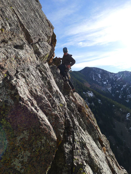 Chase about to start the last (shared) pitch of Yellow Spur.