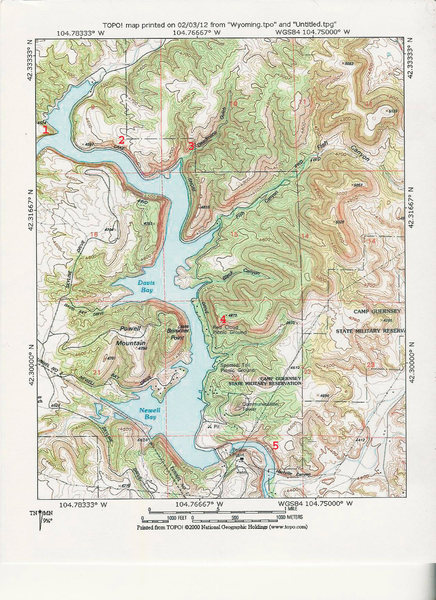 MAP 3: East Portion of Guernsey State Park with Zones of Climbing Activity Numbered