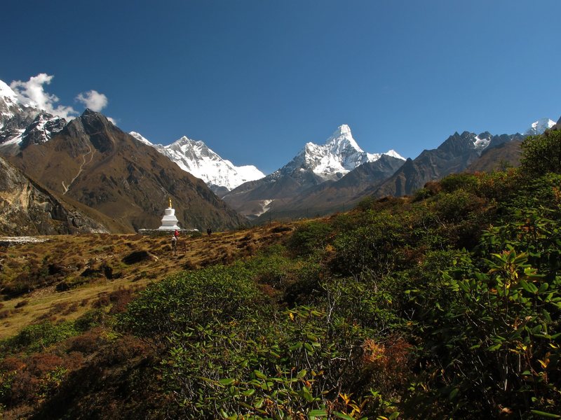 Sir Edmund Hillary Chorten at Khumjung with Ama Dablam in the background
