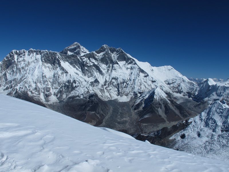 View from the summit of Ama Dablam looking at Everest and Lhotse to the north, 10:00am, Oct 25, 2011