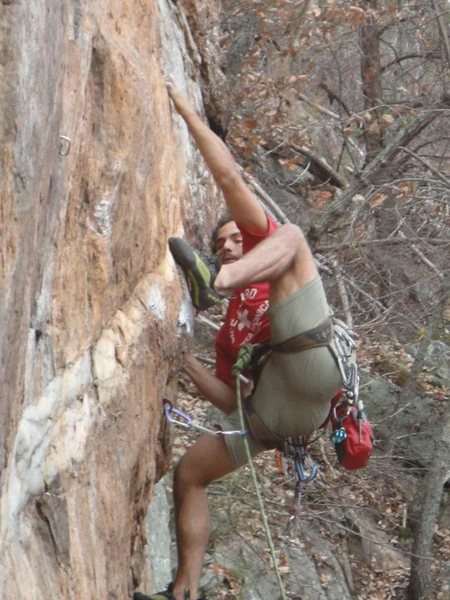 Red Wall<br>
<br>
Fashion Direct (5.12c)<br>
<br>
Crowders Mountain State Park, North Carolina